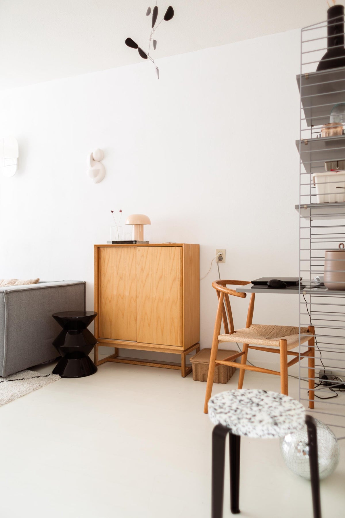 Scandinavian design sliding door cabinet natural