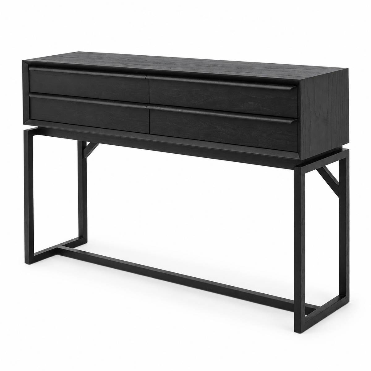 Ktwo Home zwarte sidetable met vier laden, schuin van rechts