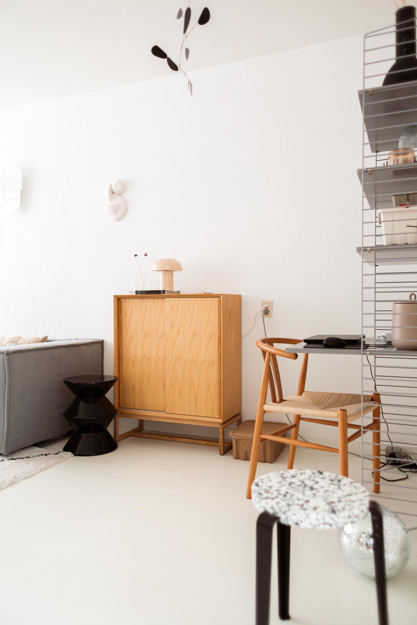 Scandinavian design sliding door cabinet natural