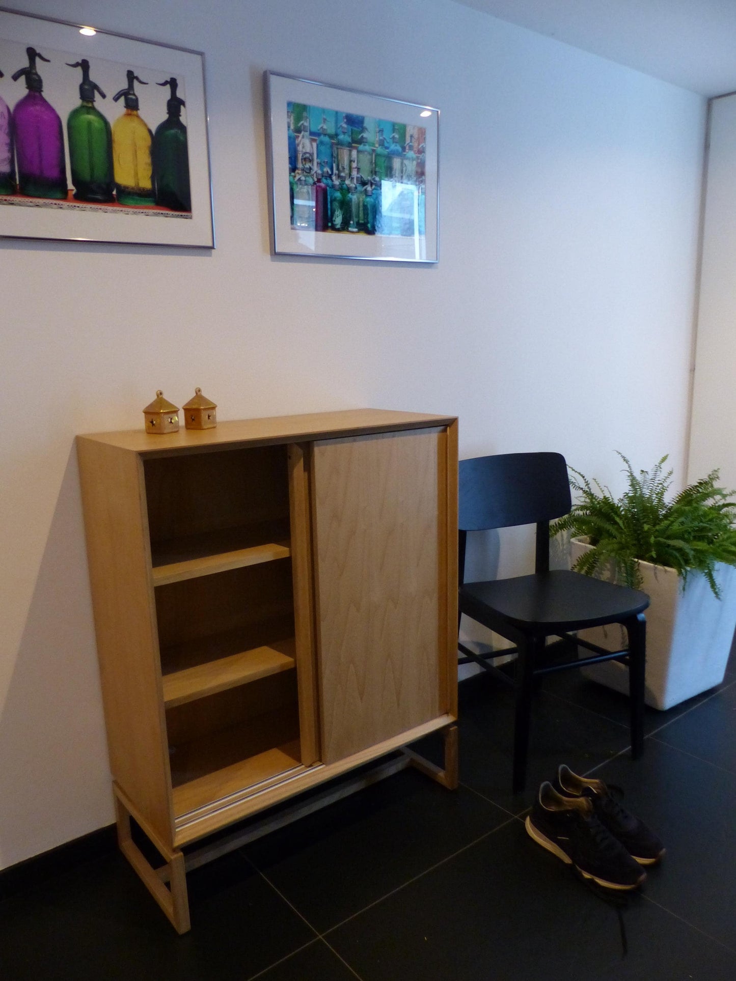Scandinavian design sliding door cabinet natural
