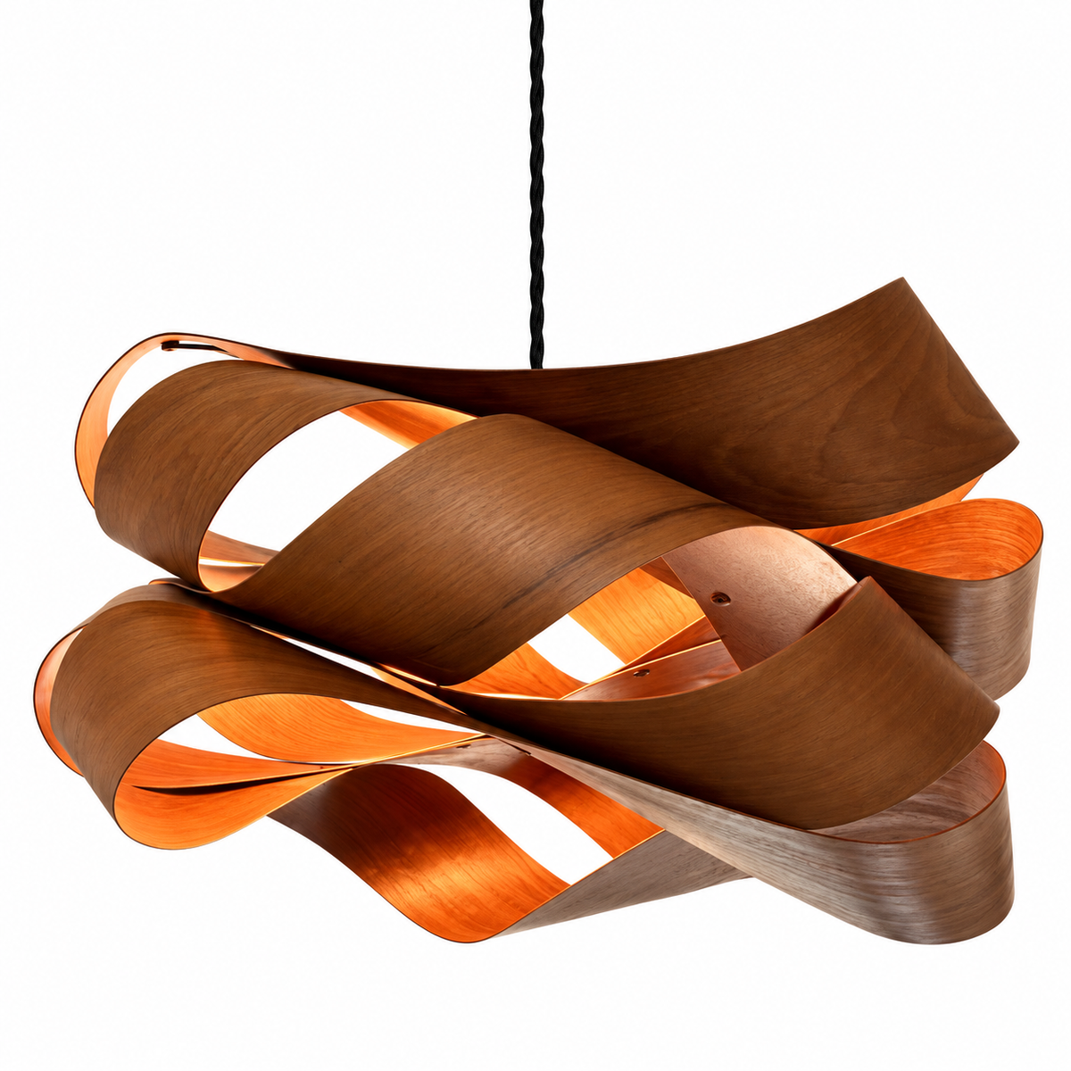 The Swell wooden pendant lampshade – front view on white